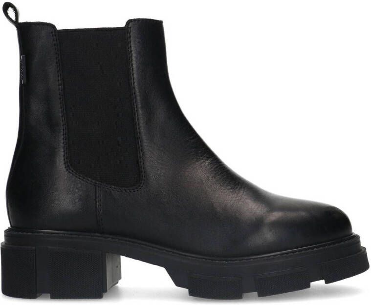 Manfield Dames Zwarte leren chelsea boots