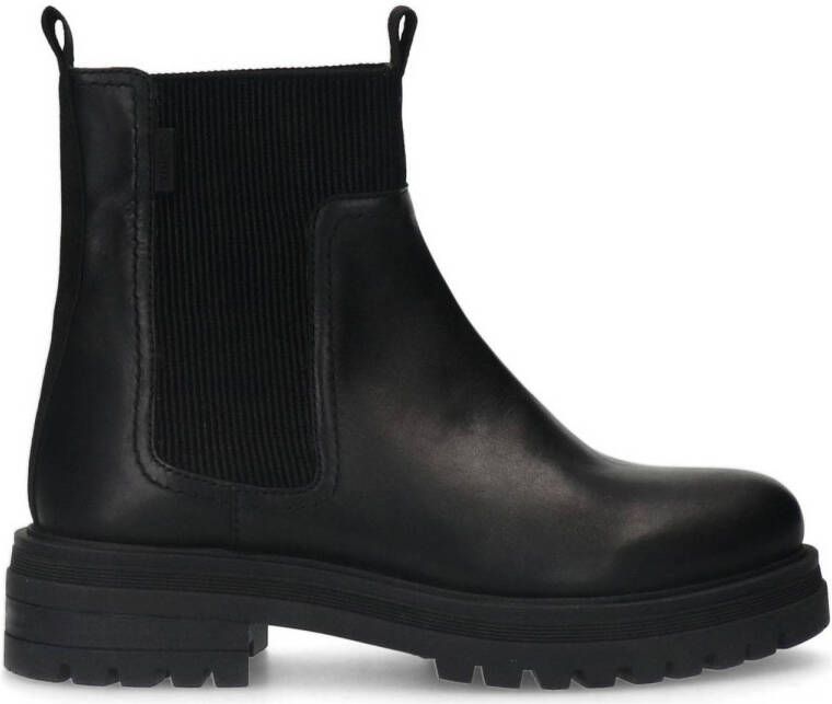 Manfield Zwarte leren chelsea boots