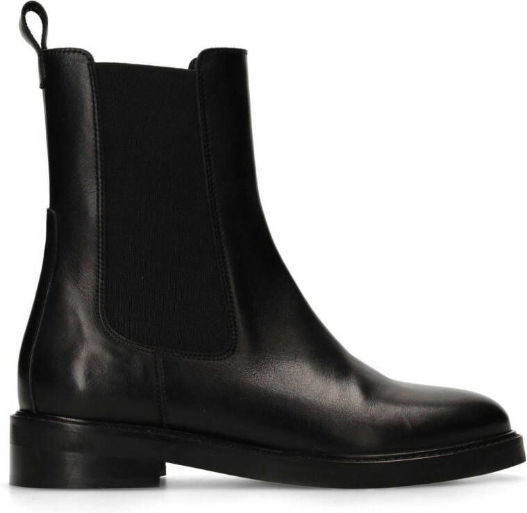 Manfield Dames Zwarte leren chelsea boots