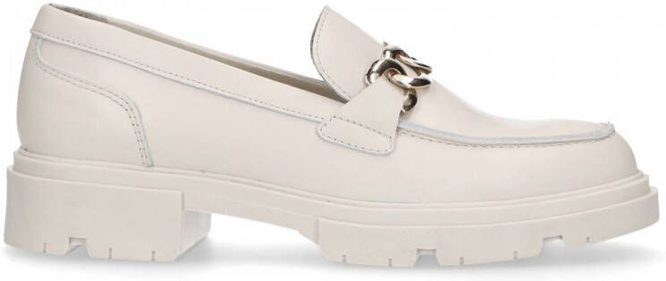 Manfield Dames Off white leren loafers met goudkleurige chain
