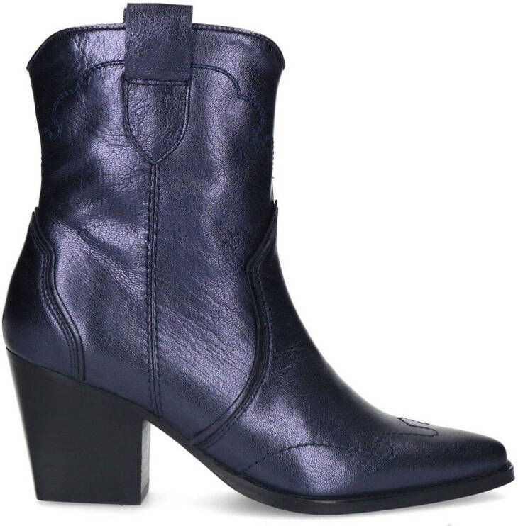 Manfield Dames Blauwe metallic leren cowboy laarzen