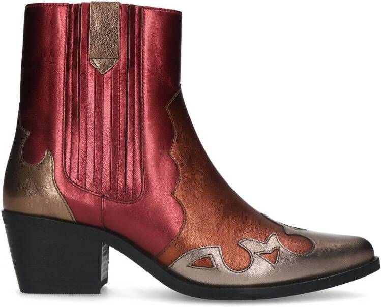 Manfield Dames Bruine metallic leren cowboy laarzen