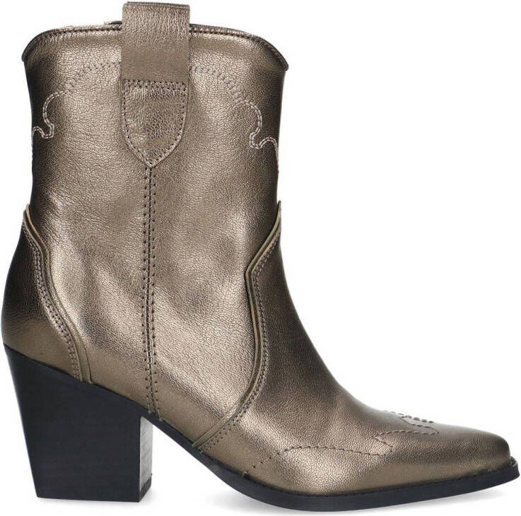 Manfield Dames Goudkleurige metallic leren cowboy laarzen