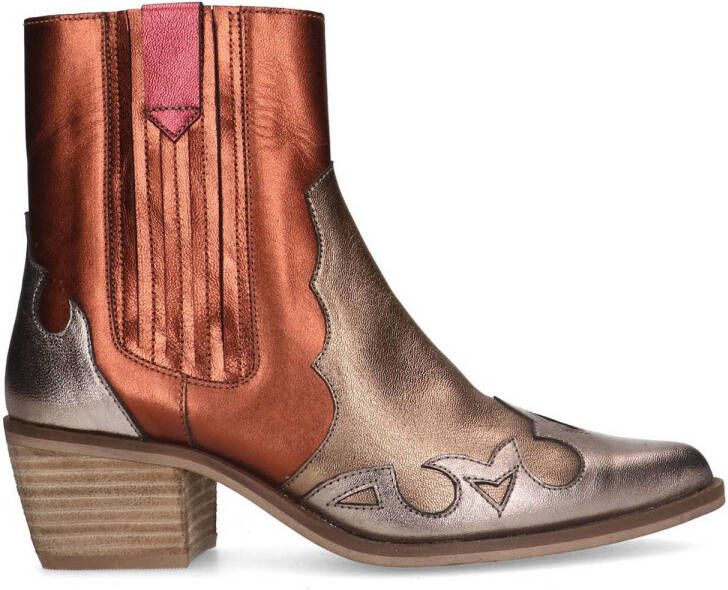 Manfield Dames Goudkleurige metallic leren cowboy laarzen