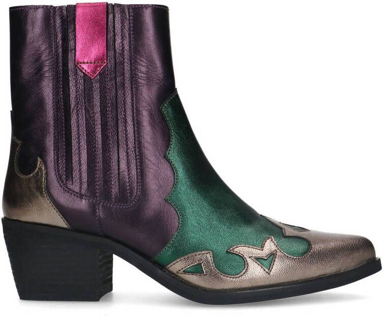 Manfield Dames Groene metallic leren cowboy laarzen