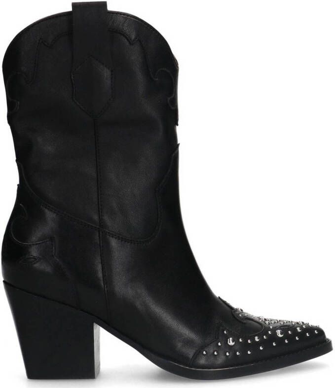 Manfield leren cowboylaarzen met studs zwart