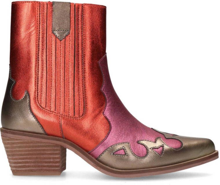 Manfield Dames Rode metallic leren cowboy laarzen