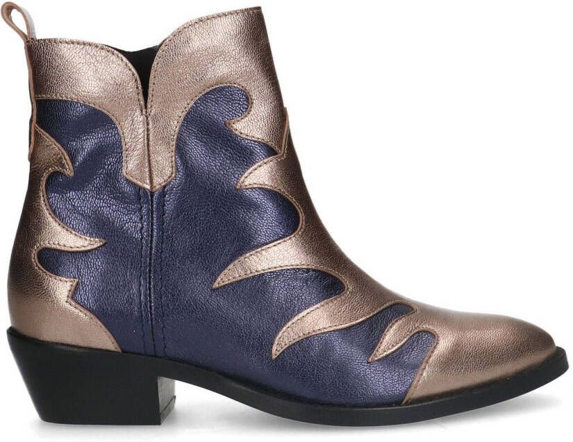 Manfield Dames Blauwe leren cowboy laarzen met metallic details