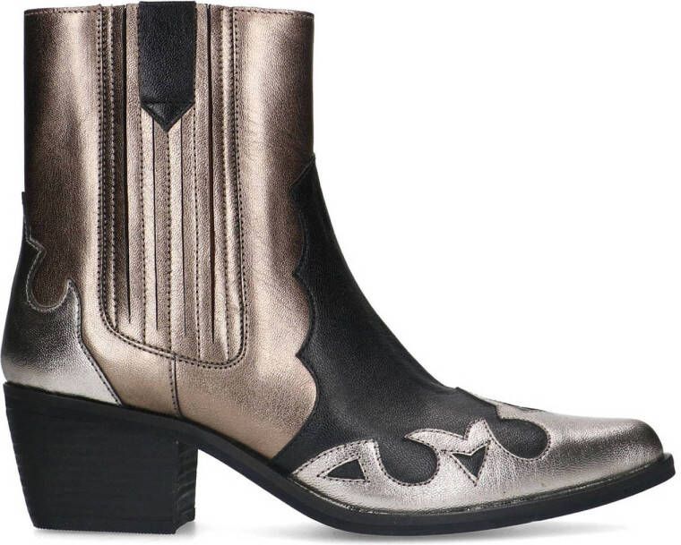 Manfield Dames Zwarte metallic leren cowboy laarzen