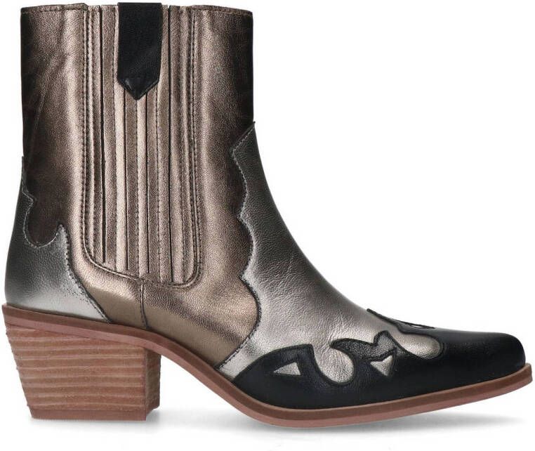 Manfield Dames Zwarte metallic cowboy laarzen