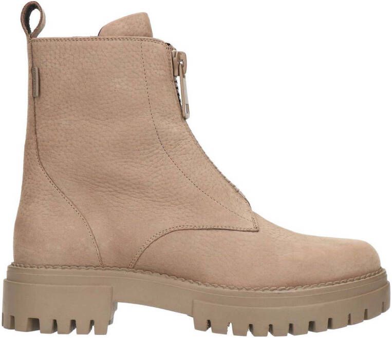 Manfield Dames Taupe nubuck boots met rits
