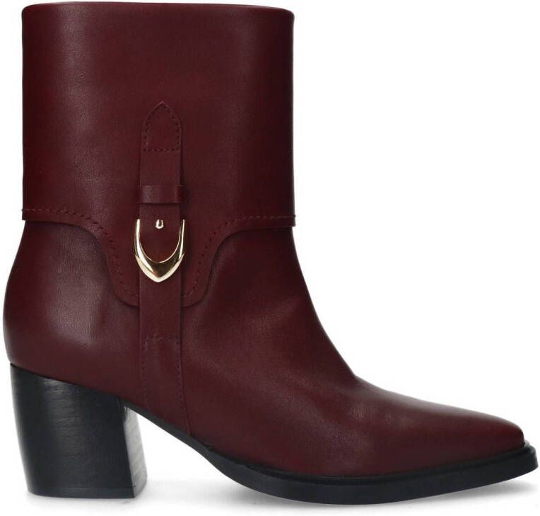 Manfield Dames Bordeaux rode leren enkellaarsjes met hak