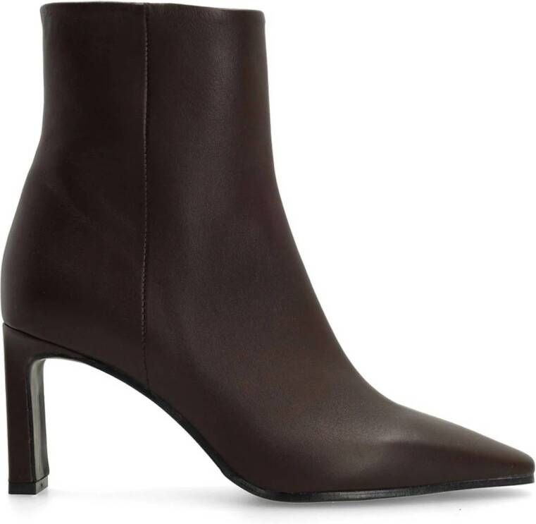 Manfield Dames Bruine leren enkellaarsjes met hak