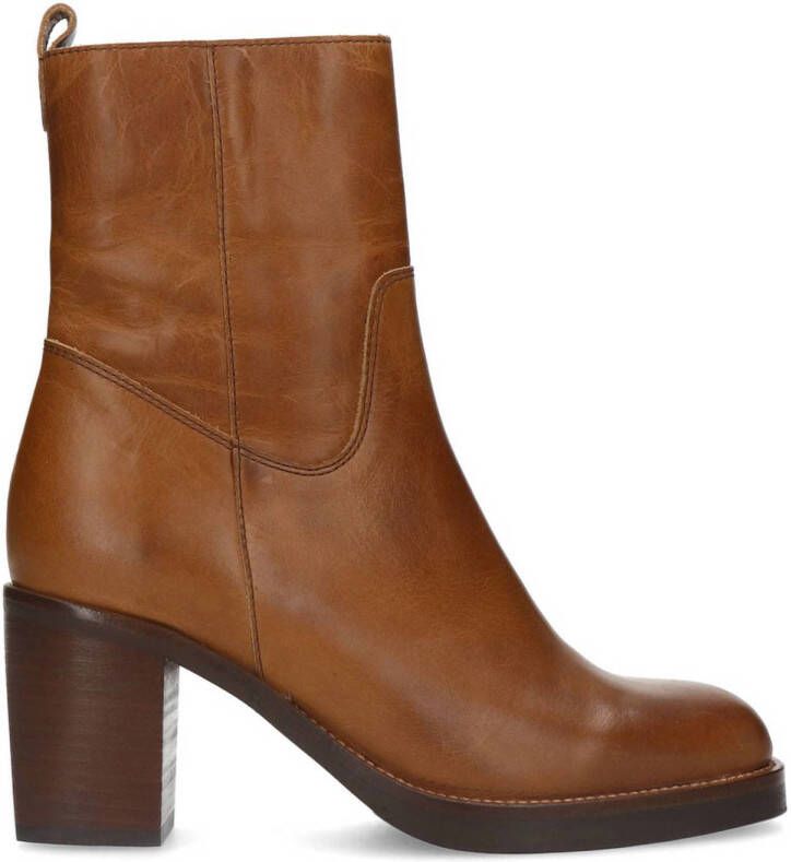 Manfield Dames Cognac leren enkellaarsjes met hak