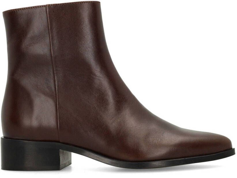 Manfield Dames Donkerbruine leren enkellaarsjes
