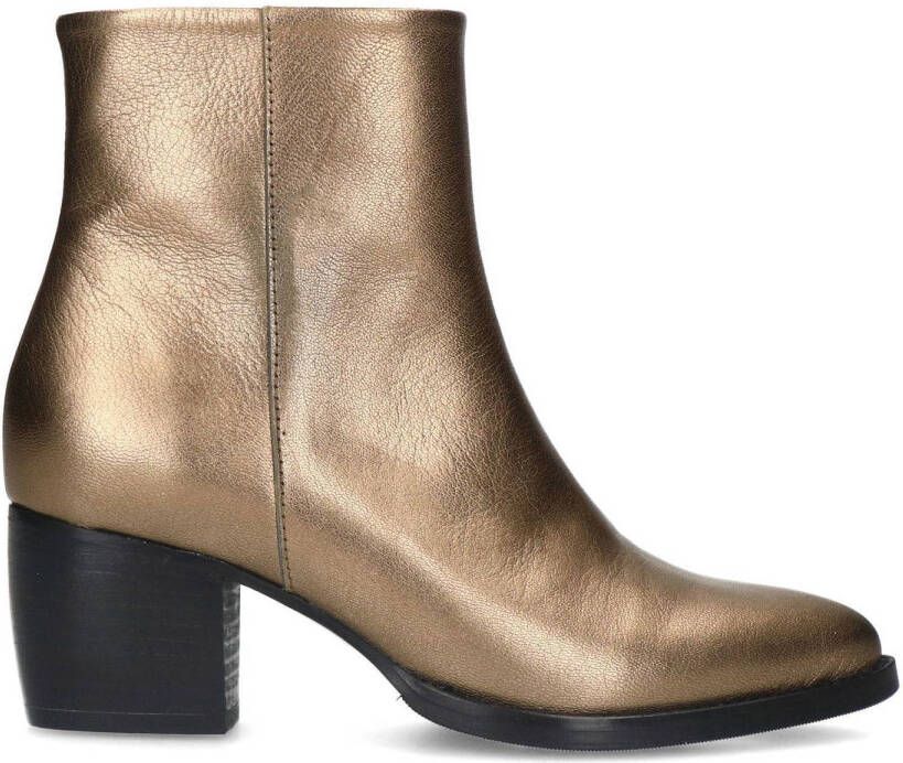 Manfield Dames Goudkleurige metallic leren enkellaarsjes