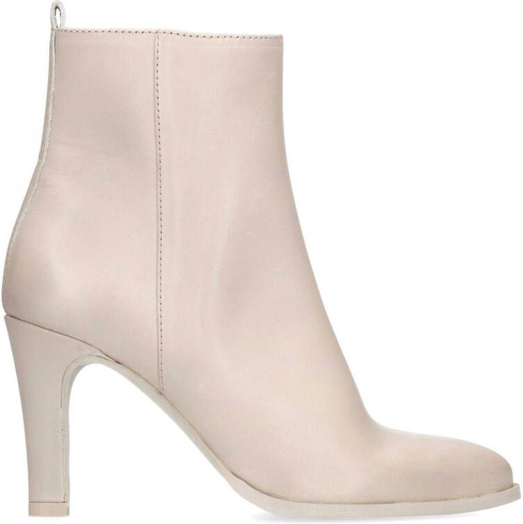 Manfield Dames Off white leren enkellaarsjes met hak - Schoenen.nl