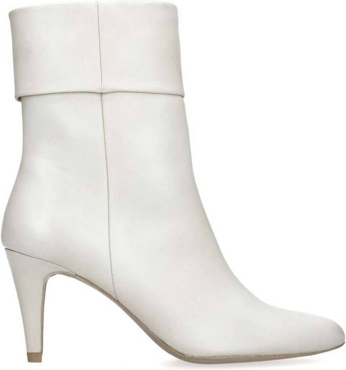 Manfield Dames Offwhite leren enkellaarsjes met hak Schoenen