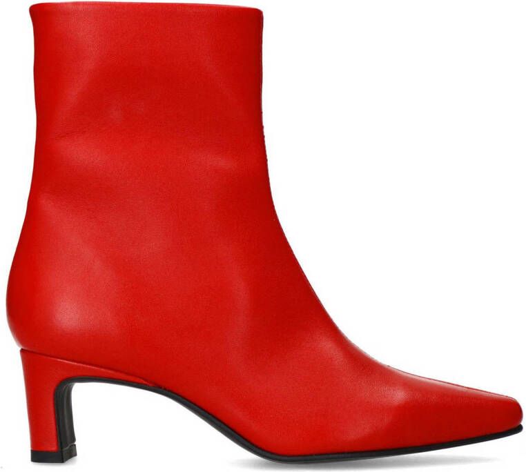 Manfield Dames Rode leren enkellaarsjes met hak