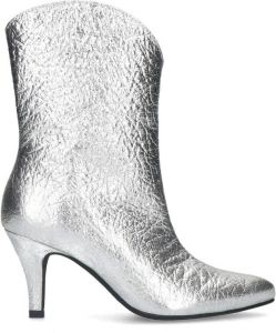 Manfield Dames Zilverkleurige metallic enkellaarsjes met hak