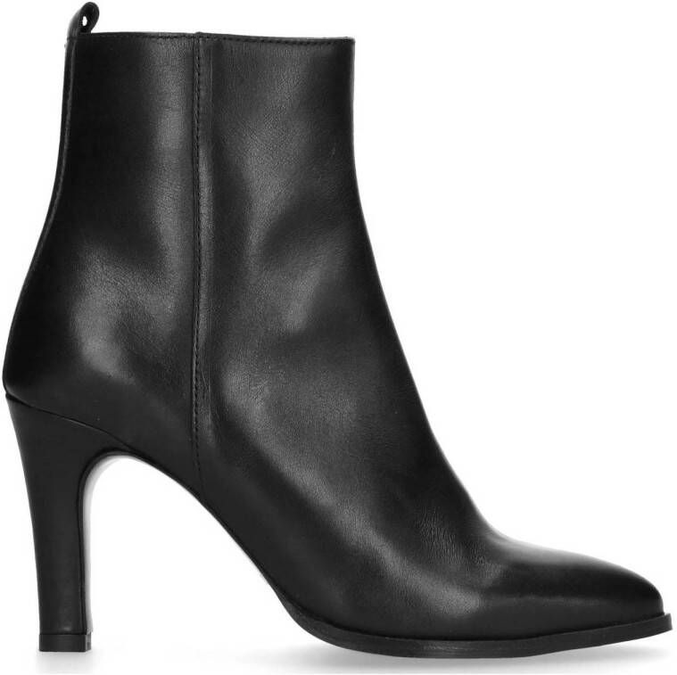 Manfield Dames Zwart leren enkellaarsjes met smalle hak - Schoenen.nl