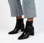 Manfield Dames Zwarte leren enkellaarsjes met hak - Thumbnail 1