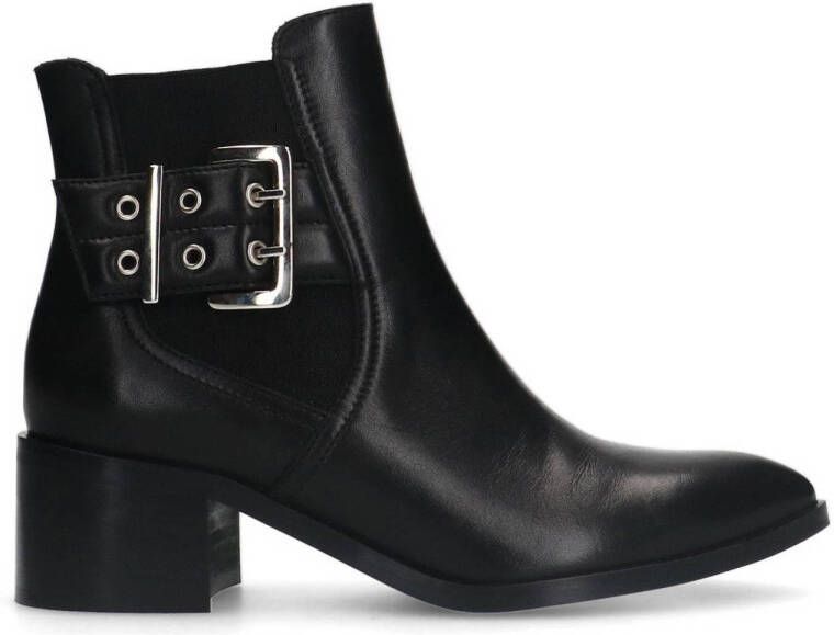 Manfield Dames Zwarte leren enkellaarsjes met hak