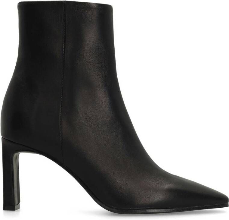 Manfield Dames Zwarte leren enkellaarsjes met hak