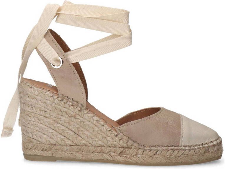 Manfield Dames Beige leren sleehakken met lint