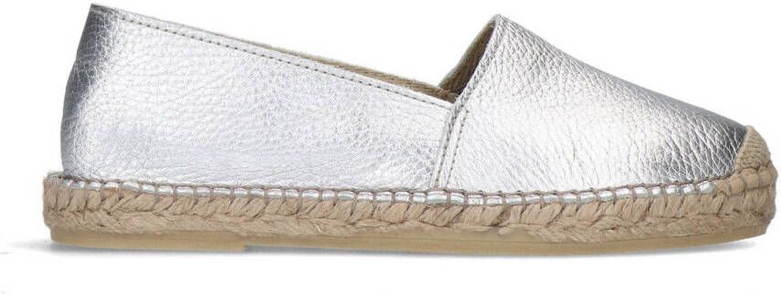 Manfield Dames Zilverkleurige leren espadrilles