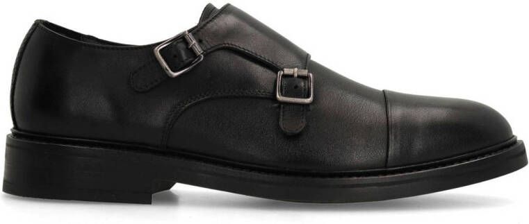 Manfield Heren Zwarte leren gespschoenen