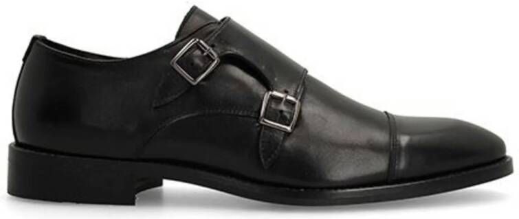 Manfield Heren Zwarte leren gespschoenen