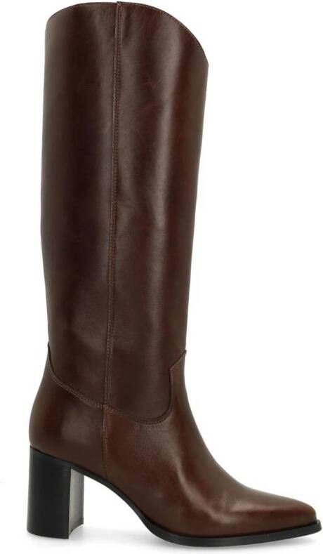 Manfield Dames Donkerbruine hoge leren laarzen met hak - Foto 2