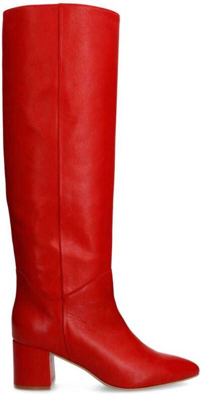 Manfield Dames Rode hoge leren laarzen met hak