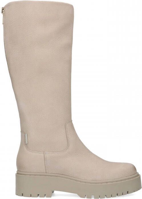 Manfield leren laarzen met brede schacht taupe - Schoenen.nl