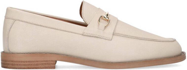 Manfield Dames Beige leren loafers met goudkleurig detail