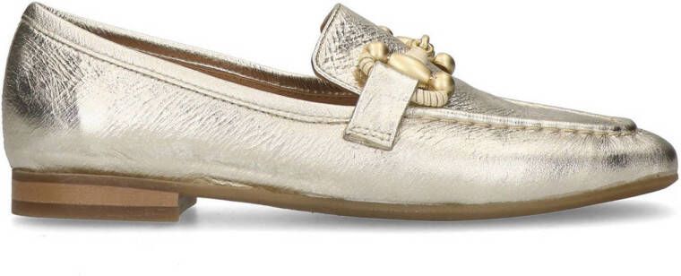 Manfield Dames Gouden leren loafers met goudkleurig detail