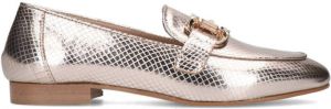 Manfield Dames Goudkleurige leren loafers met snakeprint
