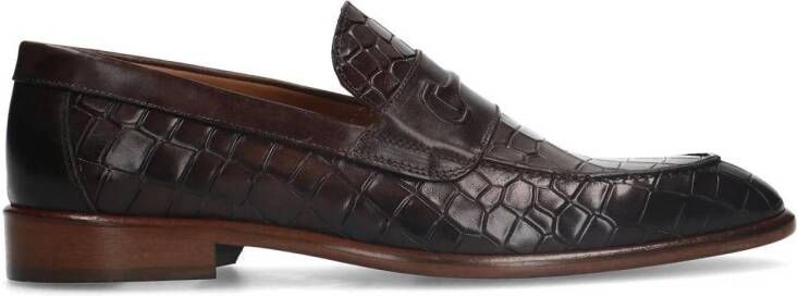 Manfield Heren Bruine leren loafers met crocoprint