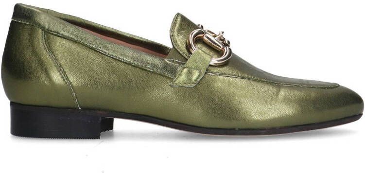 Manfield Dames Groene leren loafers met goudkleurig detail