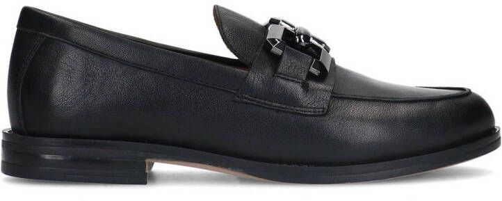 Manfield Dames Zwarte leren loafers met vierkanten chain