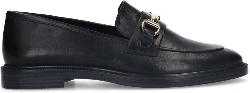 Manfield Dames Zwarte leren loafers met goudkleurig detail