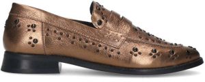 Manfield Dames Bronzen leren loafers met zwarte studs