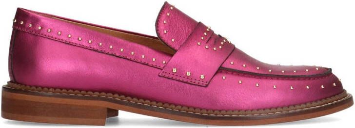 Manfield Dames Roze metallic leren loafers met studs