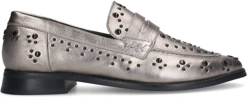 Manfield Dames Zilveren leren loafers met studs