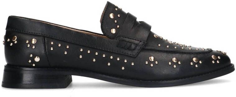 Manfield Dames Zwarte leren loafers met goudkleurige studs