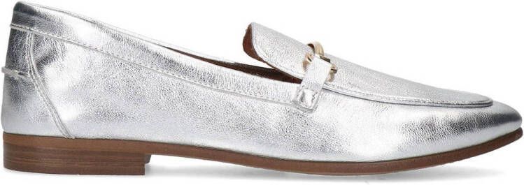 Manfield Dames Zilverkleurige leren loafers