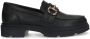 Manfield Dames Zwarte leren loafers met goudkleurig detail - Thumbnail 1