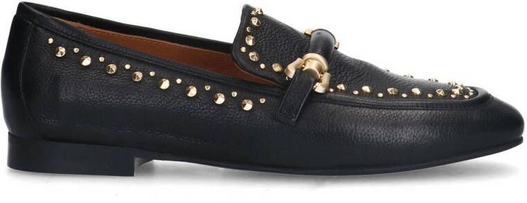 Manfield Dames Zwarte leren loafers met goudkleurige studs