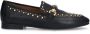 Manfield Dames Zwarte leren loafers met goudkleurige studs - Thumbnail 1
